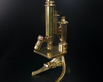 Microscope E.Leitz Wetzlar en laiton massif restauré - Instrument de laboratoire rare de collection - XIXe - France - Allemagne - Curiosité