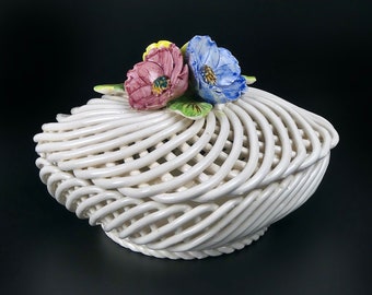 Vintage Braided Earthenware Candy Box: Spanish Collectible Ceramics