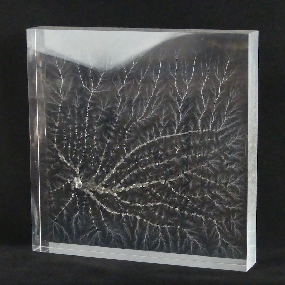 Rare - Impact de Foudre sur Plaque Verre Acrylique Fractale Électrique Figure Lichtenberg/Of Lightni