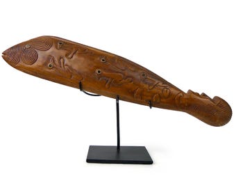 Rapa Nui Carved Wood Ika Fish Amulet, Moai Style, Easter Island Ethnographic Art