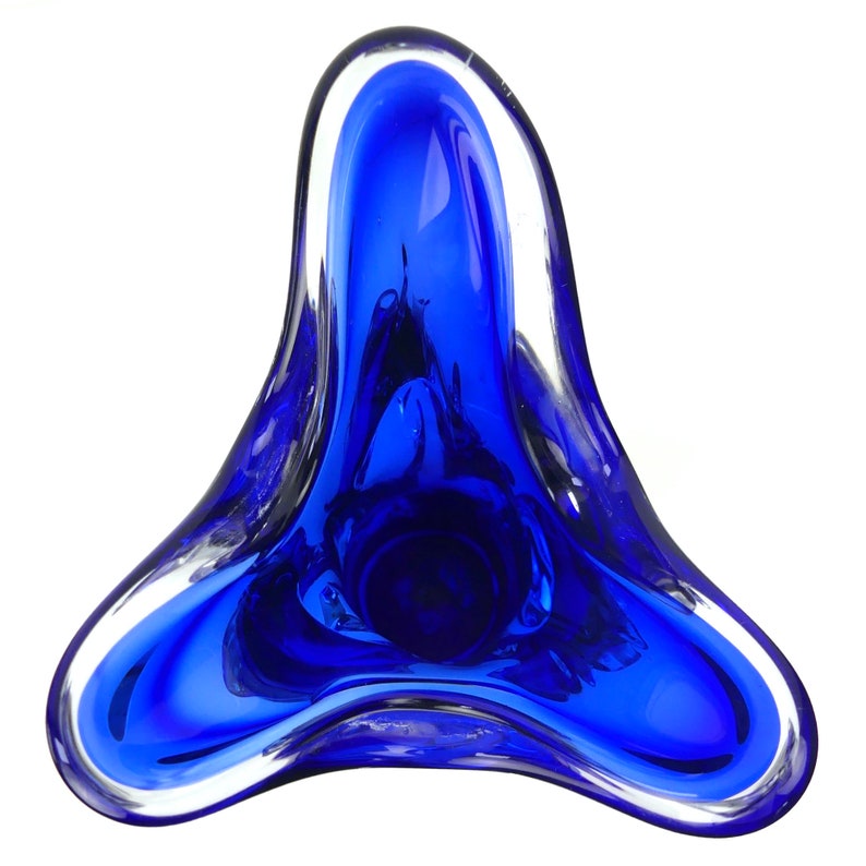 Vase de Murano bleu cobalt en verre blanc massif Mi-XXe Italien Moderne Design vintage image 8