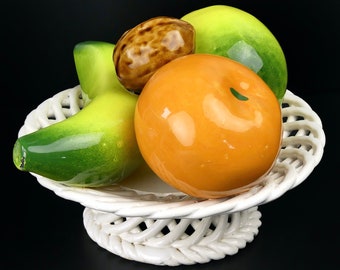 Small fruit basket in multi-colored slip - 1960s - Vallauris style - Vintage decor - collectible ceramic