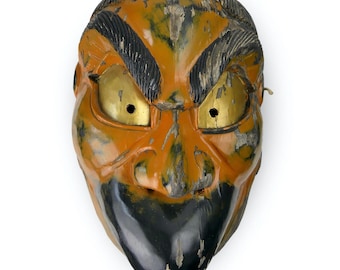 髪付き赤天狗面、山伏天狗面、日本の長い鼻面、黒ビーズ付き着用