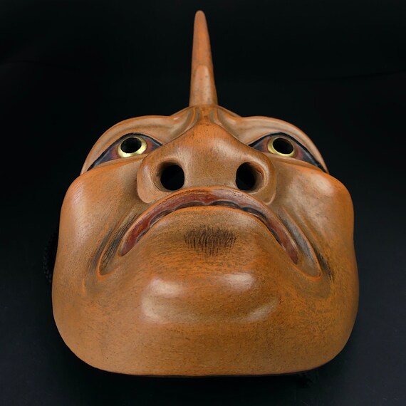 木製の装飾用マスク　いつぞやの教祖様に類似のお面 Masque Ikku Sennin extremement rare du théâtre no en bois