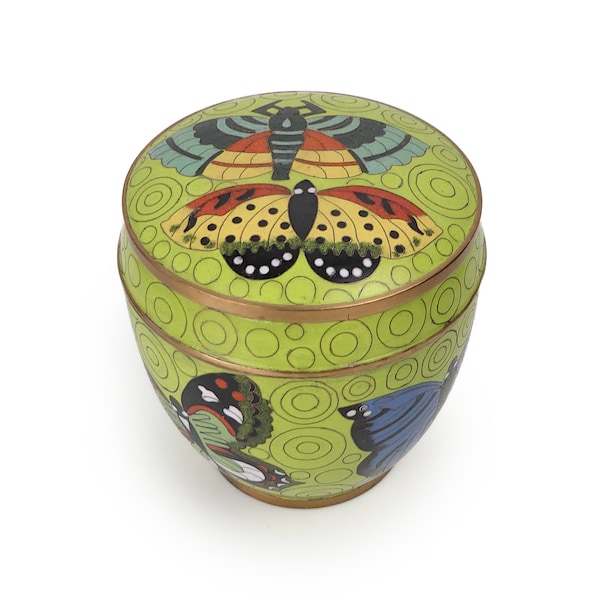 Round green butterfly pot in cloisonné, enamel on copper - Fabienne Jouvin Paris - France - Design decoration