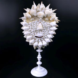 Pascal Jean Shell Mask on Wood Stand - Sea Curiosity Decor