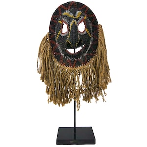 Pequeña máscara tejida Abelam "Baba" sobre soporte – Colección étnica – Papúa Nueva Guinea