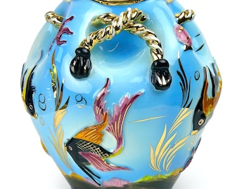 口を開けて魚の花瓶古い青いガラス - Etsy 日本
