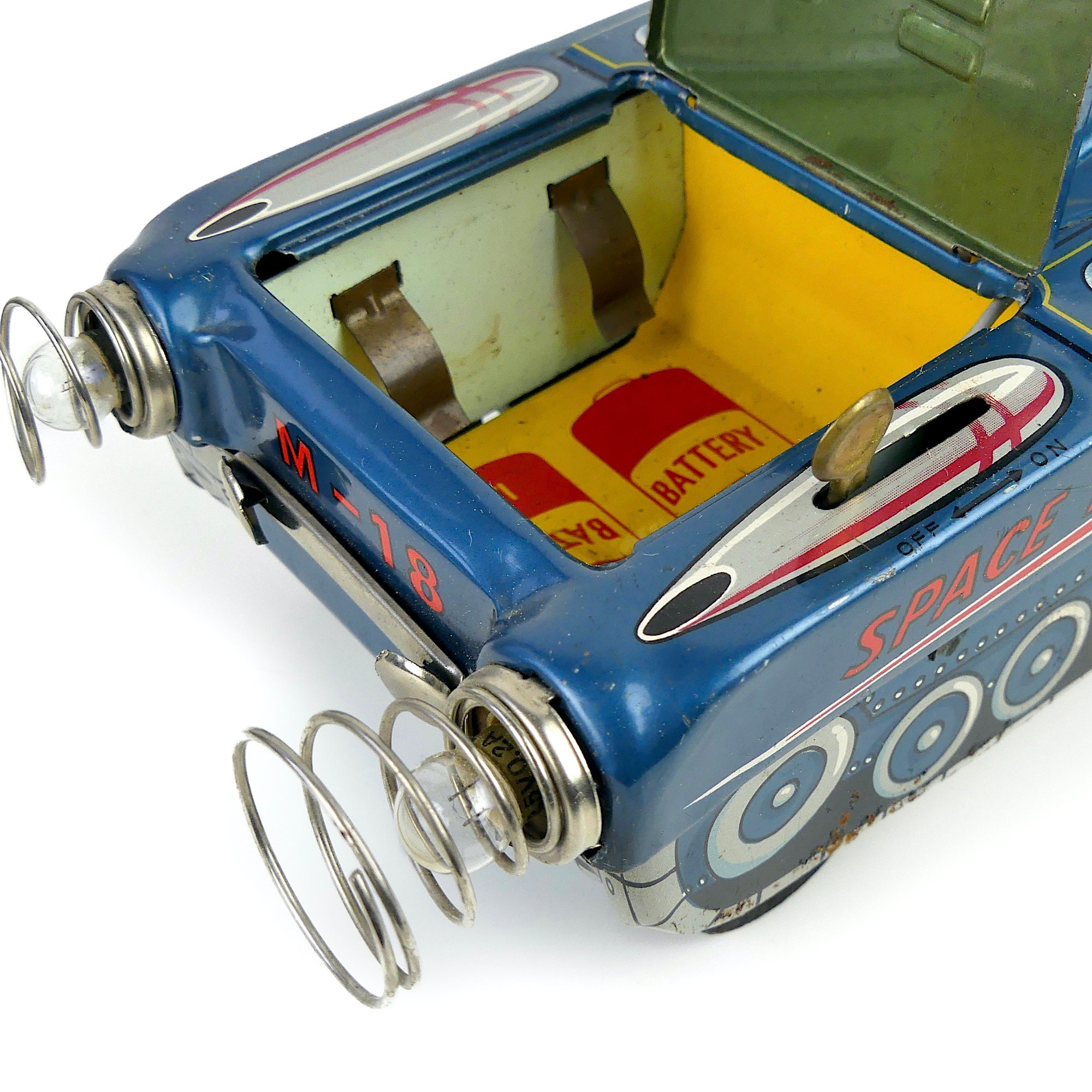 Space Tank M-18 électrique En Tôle Bleu Et Rouge Des Années