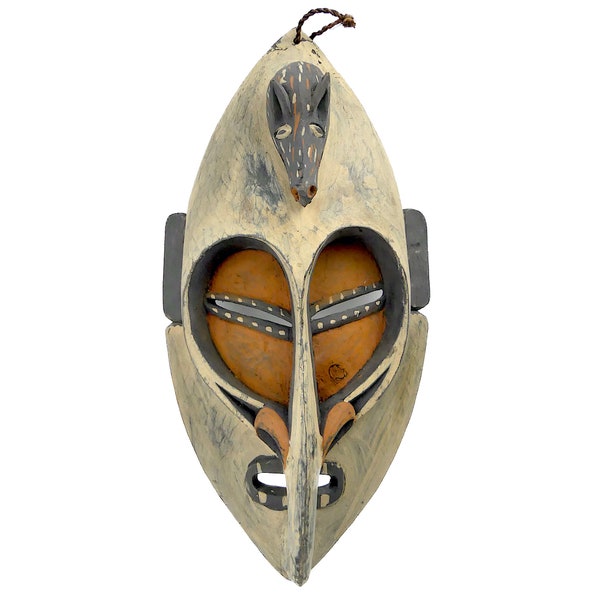 Masque de maison Sépik ovale au long nez en bois sculpté polychrome - Moyen Sépik - Papouasie-Nouvelle-Guinée - Collection ethnique