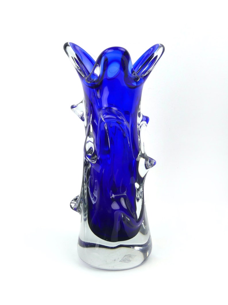 Vase de Murano bleu cobalt en verre blanc massif Mi-XXe Italien Moderne Design vintage image 2
