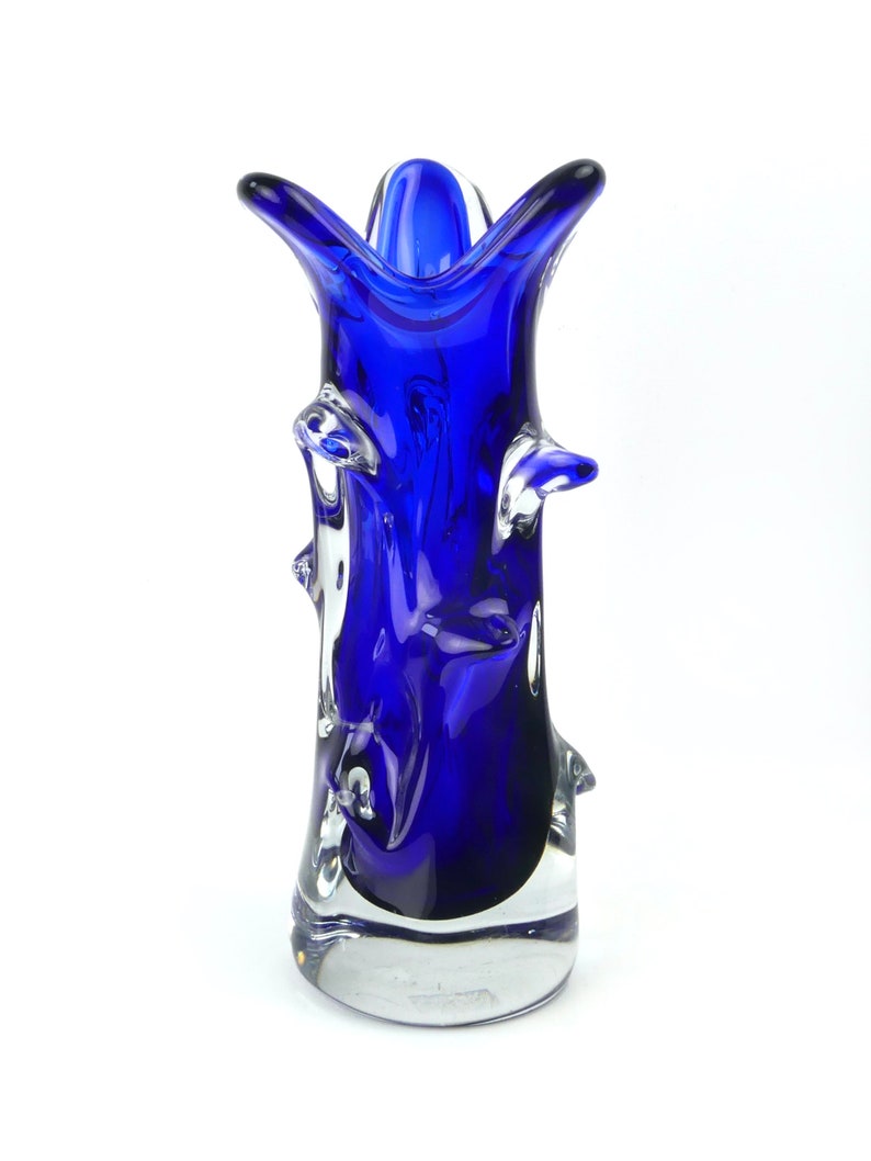 Vase de Murano bleu cobalt en verre blanc massif Mi-XXe Italien Moderne Design vintage image 3