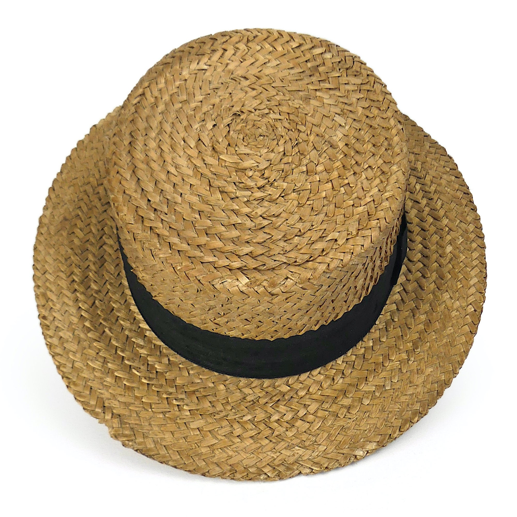 Old Boater Hat in Straw and Authentic Fabrics From the End