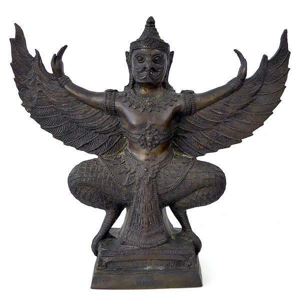 Fein geschnitzte und detaillierte patinierte Bronze Garuda Statue - Phra Khrut Pha - Kulturelles Objekt - Nationales Emblem von Thailand