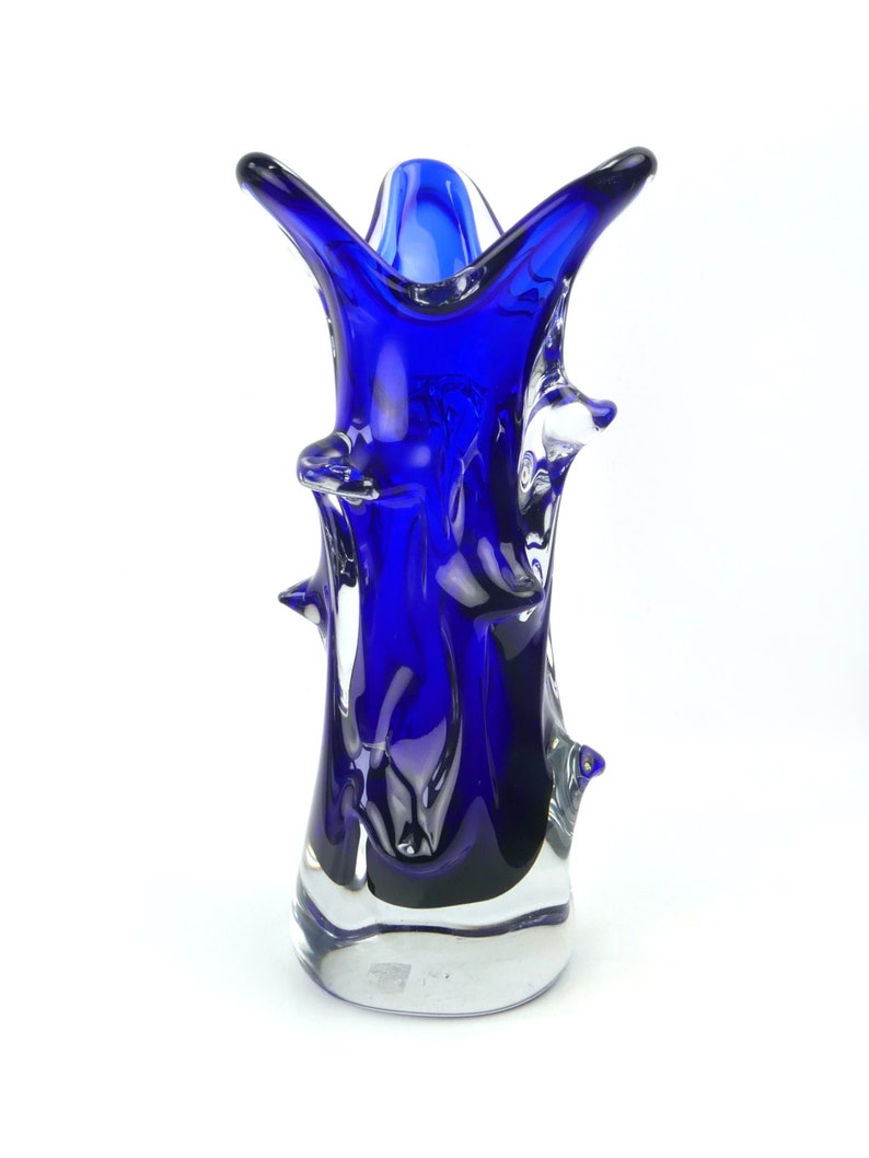 Vase de Murano bleu cobalt en verre blanc massif Mi-XXe Italien Moderne Design vintage image 1