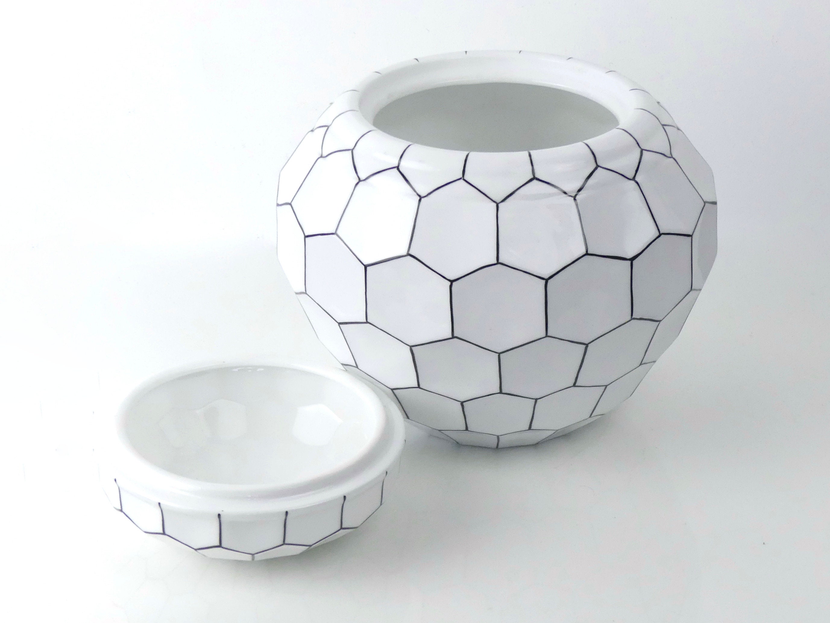 Pot à Gingembre Noir et Blanc Polygones - Déco Design France