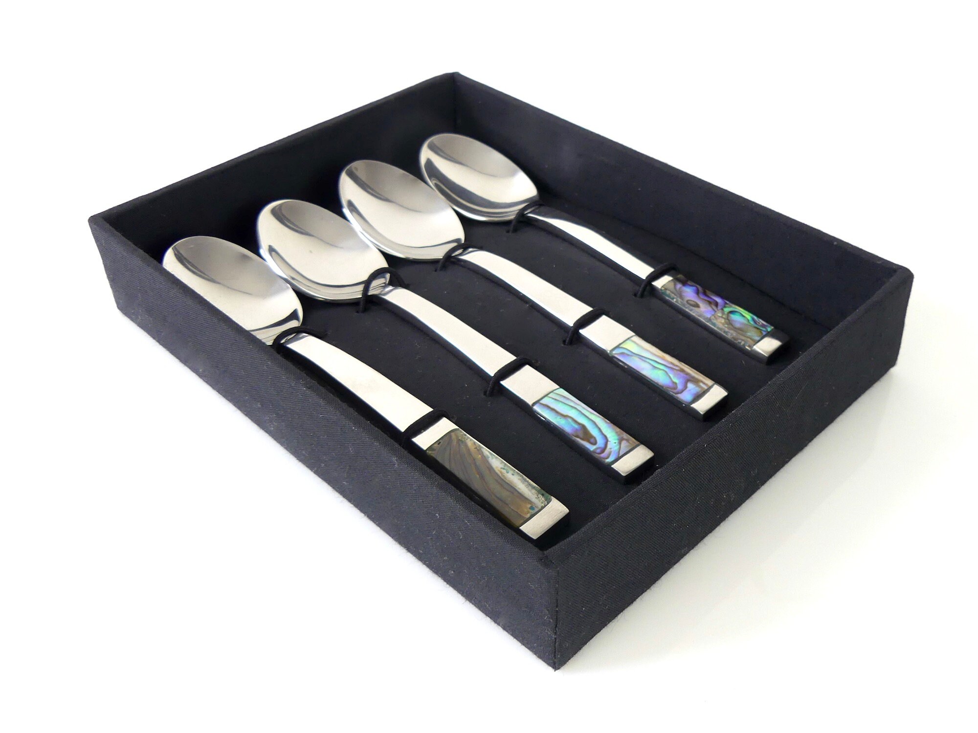 Set de 4 Petites Cuillères à Dessert en Métal et Ormeau