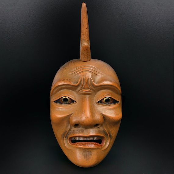 手彫】木製 笑顔のお面 手彫】木製面 笑顔のデザイン