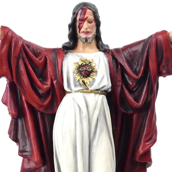 Jesus Aladdin Sane statue religieuse en plâtre polychrome revisitée peinte à la main - Pièce unique signée M - Déco Pop Glam Rock - France