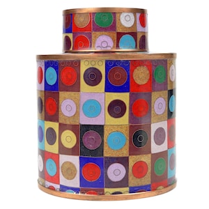 Fabienne Jouvin Paris Cloisonné Pot – Multicolored Mosaic and circles Enamel on Copper