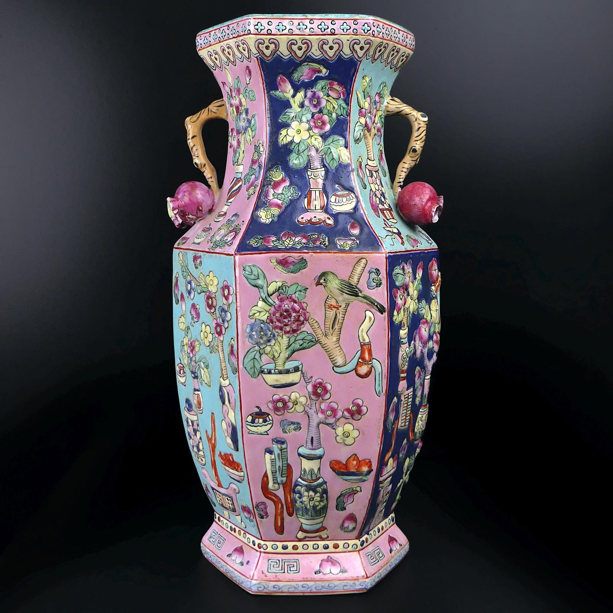 アンティーク中国磁器花瓶：六角形の手すり子付き花瓶、20世紀 - Etsy 日本