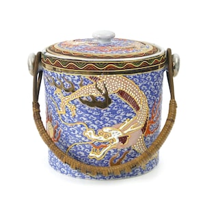 Early 20th century golden dragon porcelain and wicker satsuma cookie jar - Made in Japan - Japan - Asian decor
