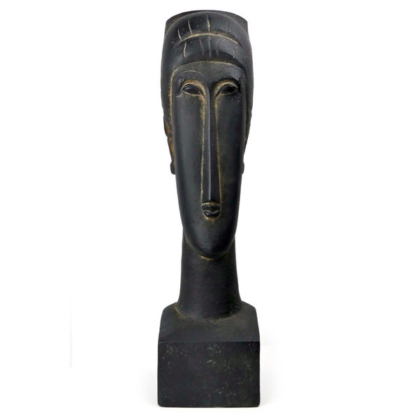 Buste de femme Modigliani en terre cuite à patine noire - Ateliers C&S Davoy - Objet de curiosité