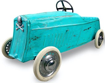 Early 20th Century Rat Rod Pedal Car – Faded Blue Tin, Vintage Toy