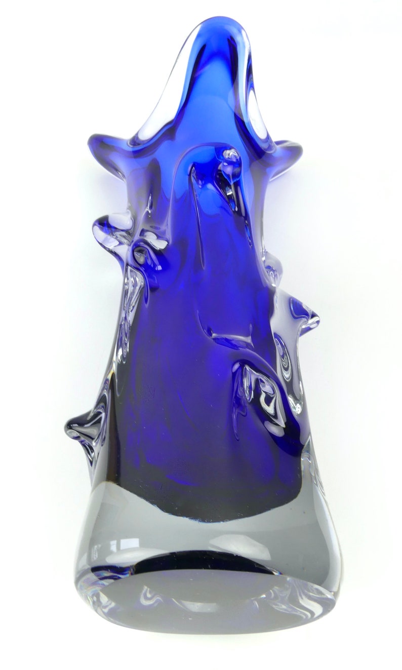 Vase de Murano bleu cobalt en verre blanc massif Mi-XXe Italien Moderne Design vintage image 5