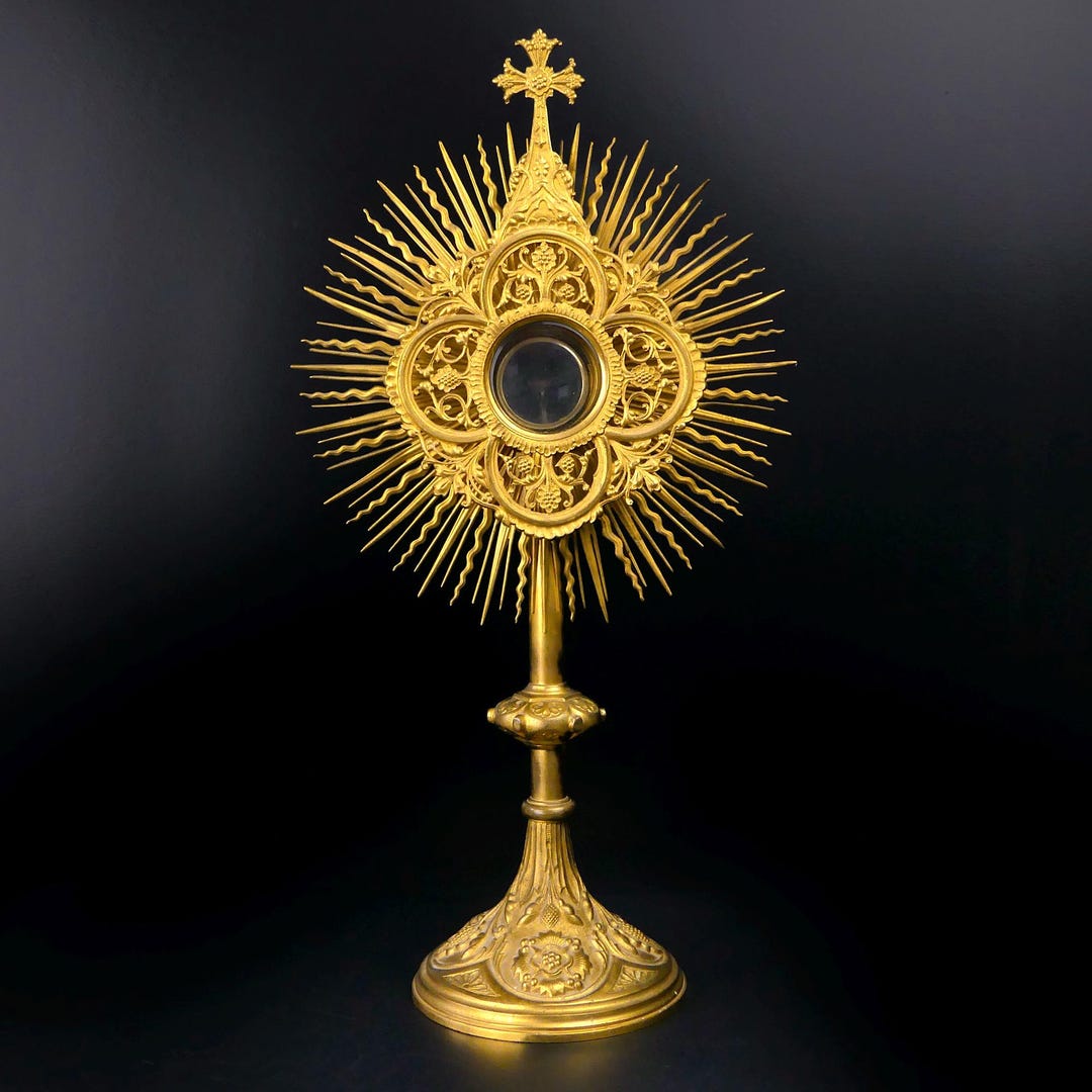 Antique Sun Monstrance in Gilded Brass With Glass Lunula Catholic ...