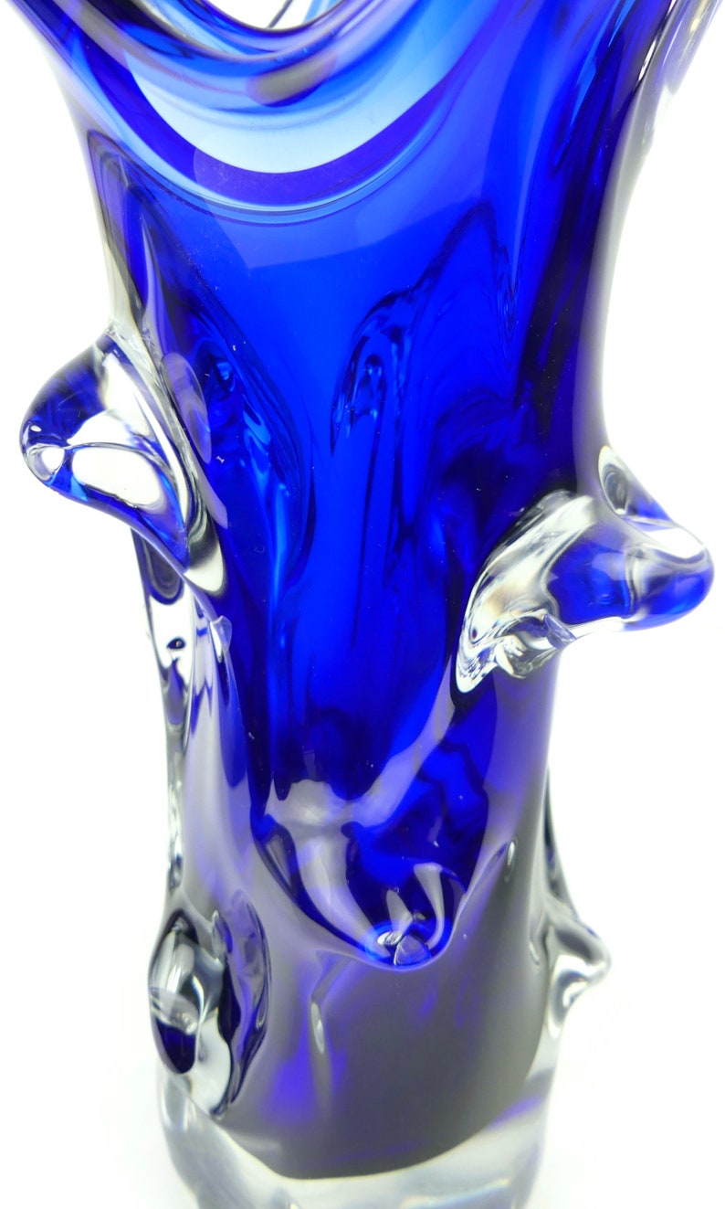 Vase de Murano bleu cobalt en verre blanc massif Mi-XXe Italien Moderne Design vintage image 7
