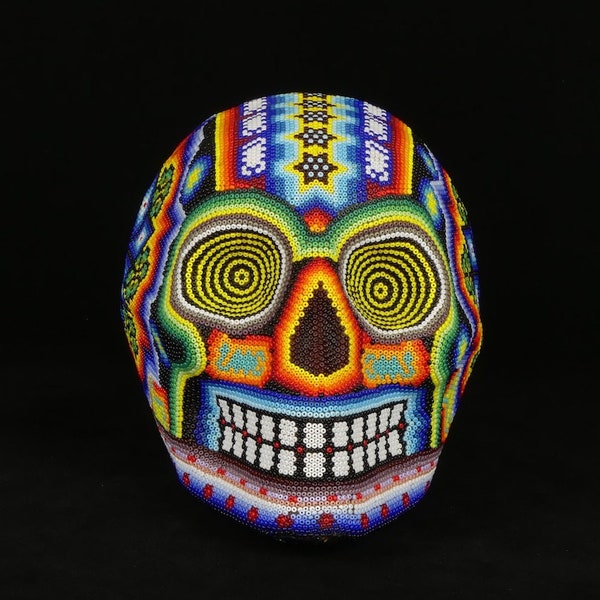 Crâne mexicain traditionnel en perles Dia de los Muertos signé - Mexique / Traditional mexican skull beads Dia de los Muertos signed -Mexico