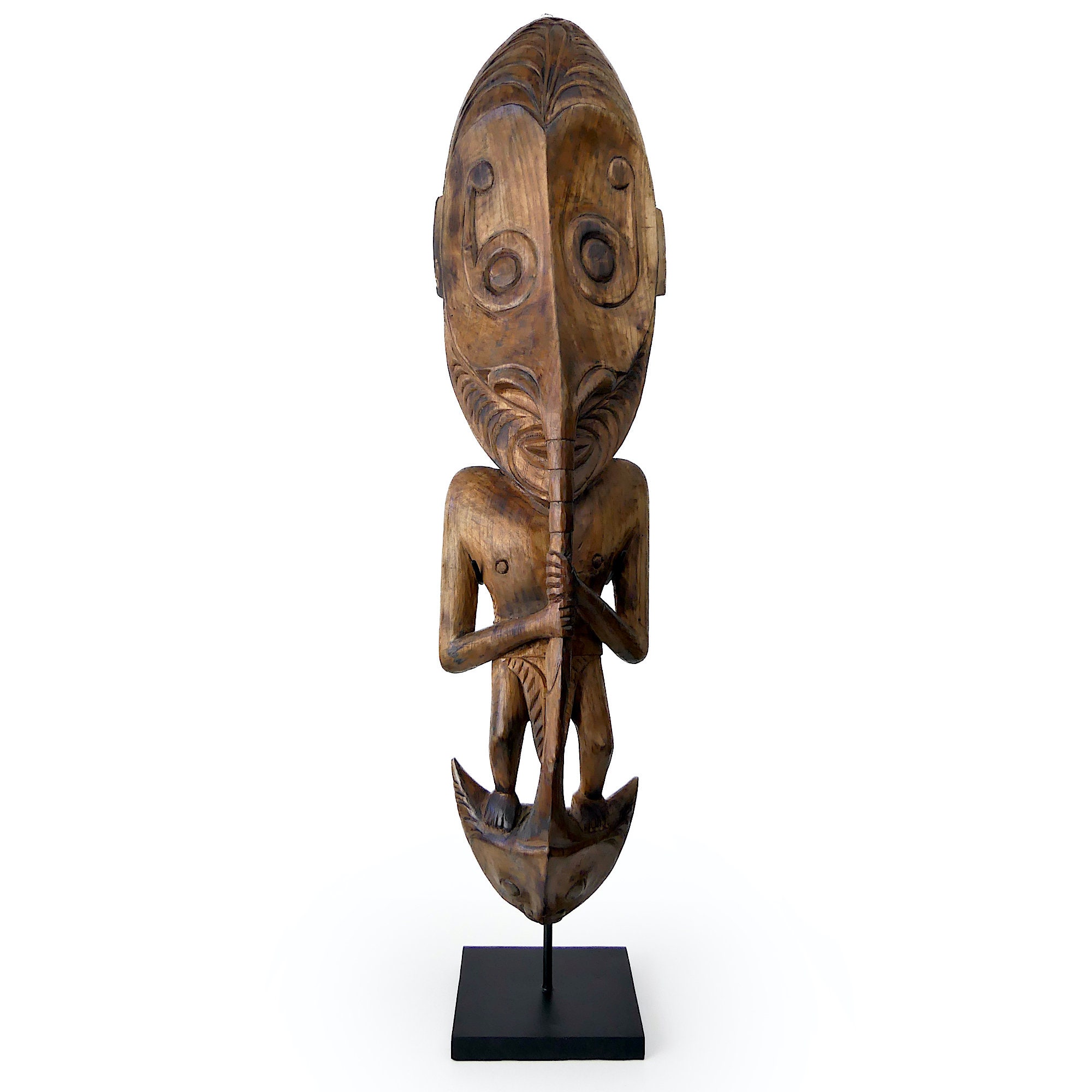 Large Papuan hanging hook in finely carved wood on base - Middle Sepik - Papua New Guinea - Ethnic collection
