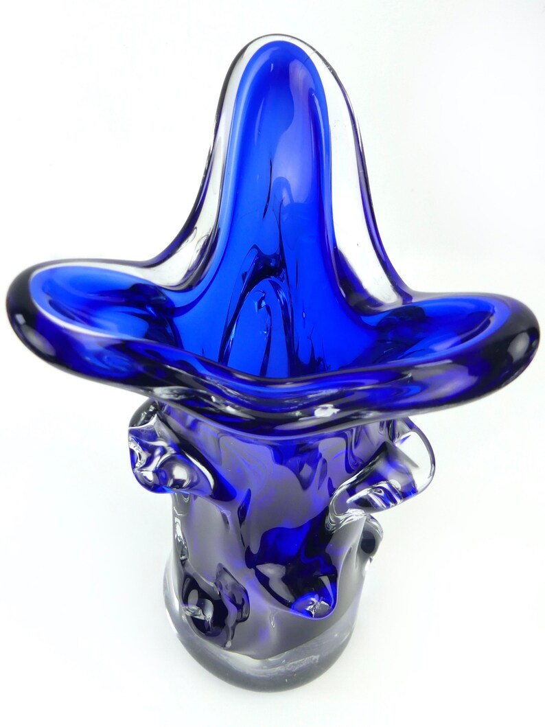 Vase de Murano bleu cobalt en verre blanc massif Mi-XXe Italien Moderne Design vintage image 6