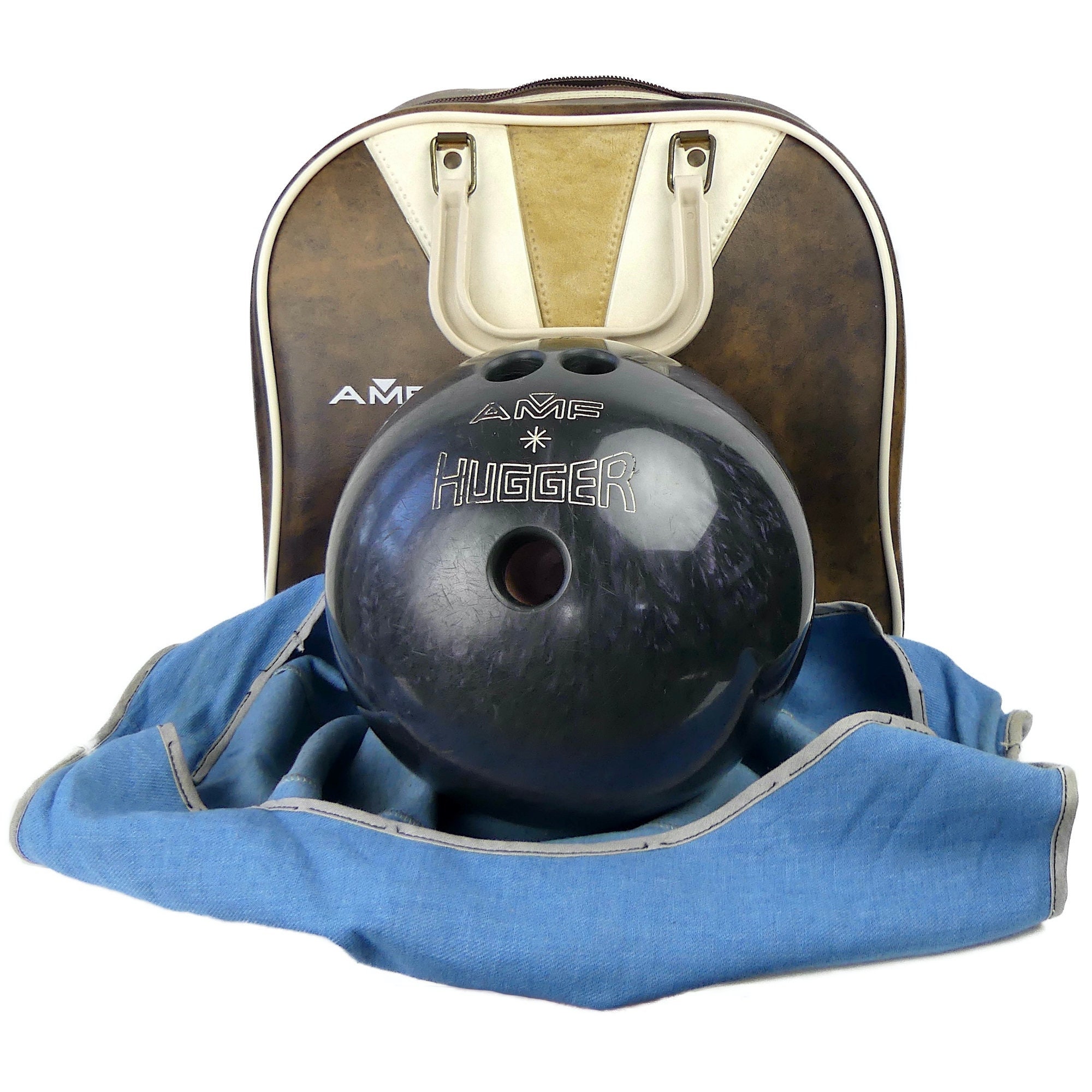 Vintage Retro AMF Bowling Ball Bag Maroon Nylon plaid & Faux Leather Korea