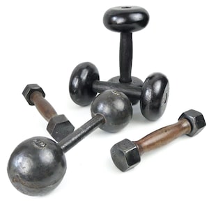 Antique Steel Dumbbell Set: Early 20th Century French Bodybuilding, Retro Sports Decor