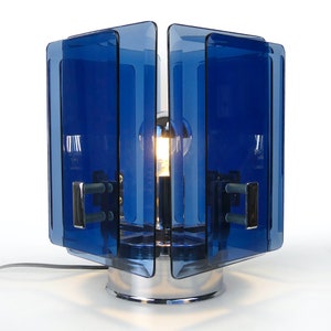 Space Age blue crystal and chrome steel design lamp - Italian design from the 70s - Pop Art - Vintage collector&#39;s lamp - Lampe design
