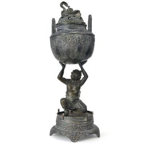 Japanese bronze dragon howling demon Oni incense burner - Antique kōro incense burner - Early Showa period - Japanese antiquity