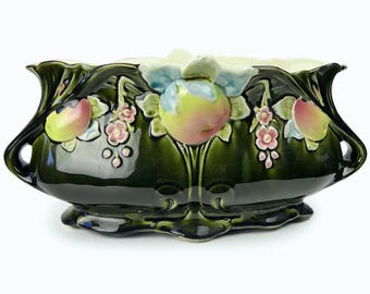 Art Nouveau Fives Pottery Jardinière – Gustave de Bruyn Monogram, Floral Earthenware