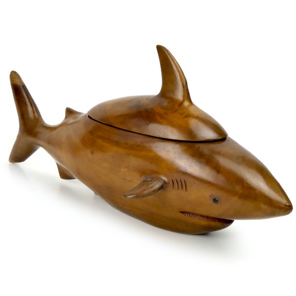 Shark in Miro rosewood from Oceania - Umete offering box and lid - Polynesian Art - Pacific Culture