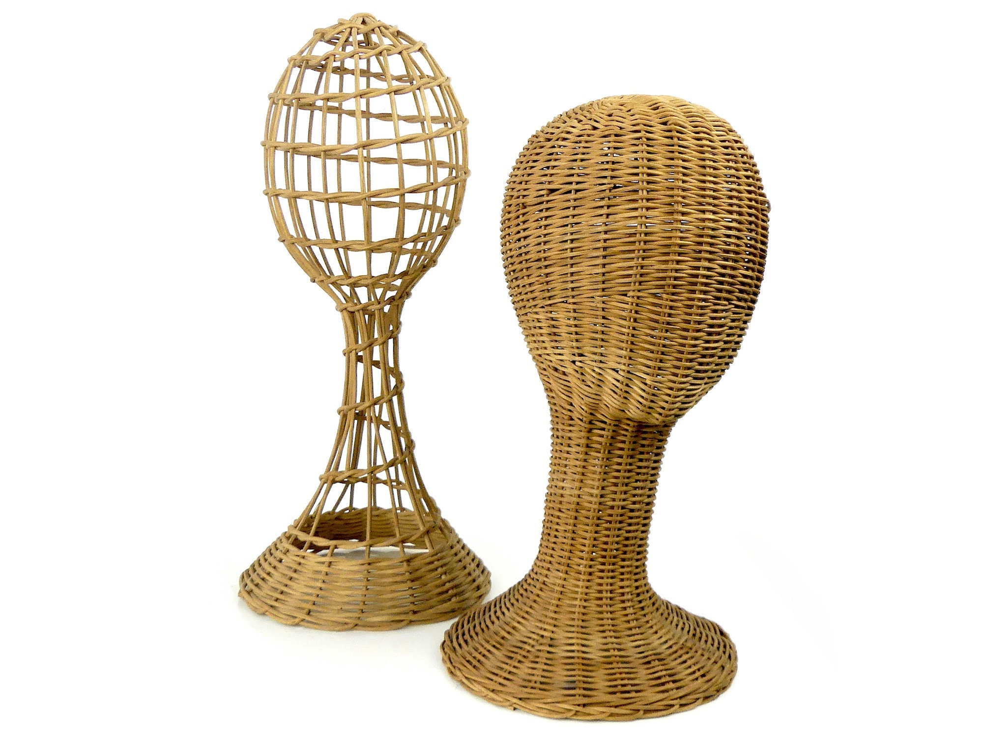 Deux Portes Chapeaux Vintage en Osier Tressé - Années 40 Déco Bohème Chic