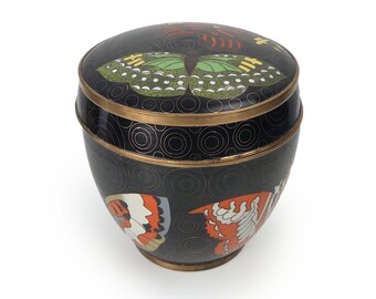 Round black butterfly pot in cloisonné, enamel on copper - Fabienne Jouvin Paris - France - Design decoration