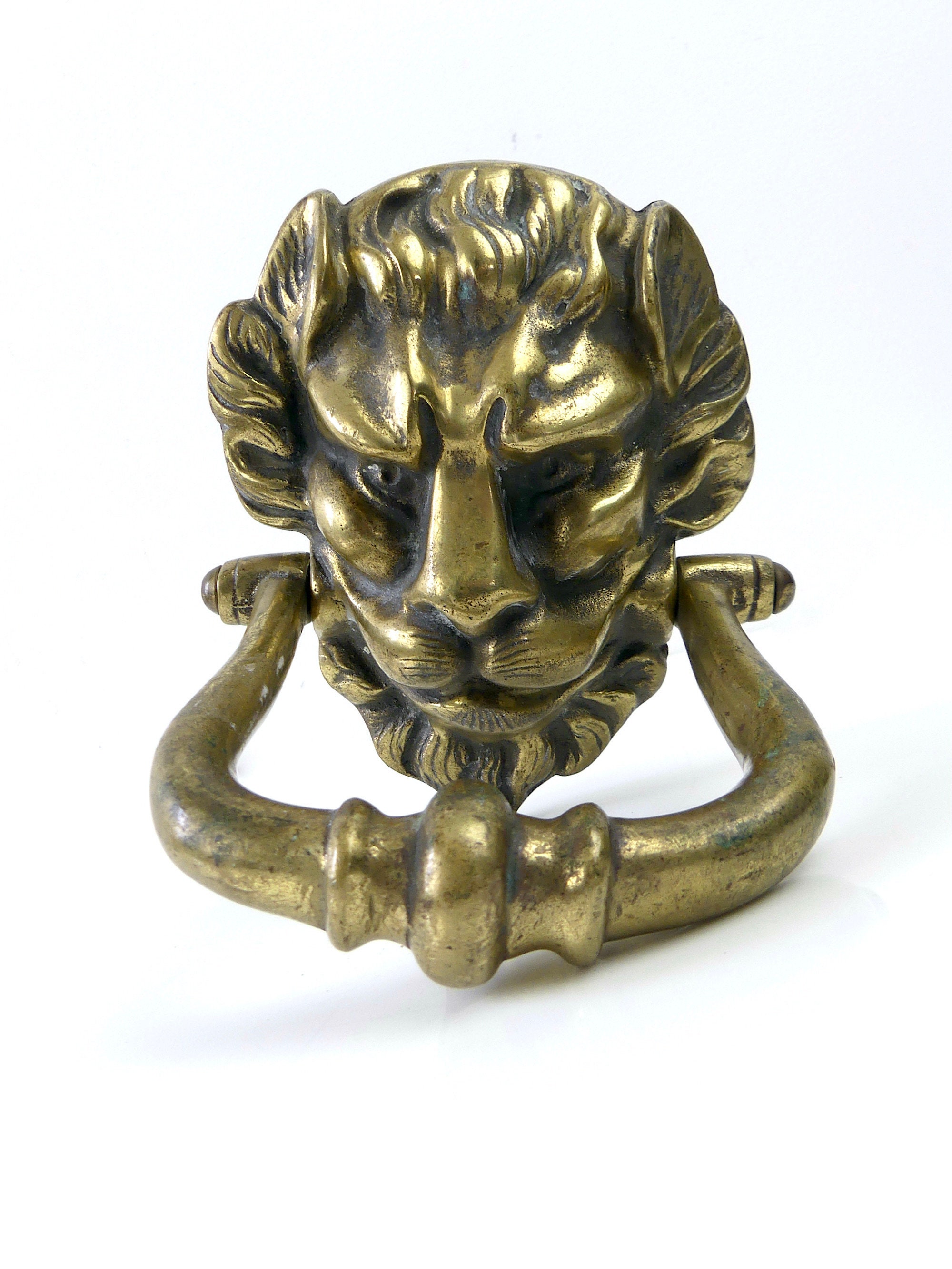 Heurtoir de Porte Tête Lion Massif en Laiton Vintage - Déco Rétro