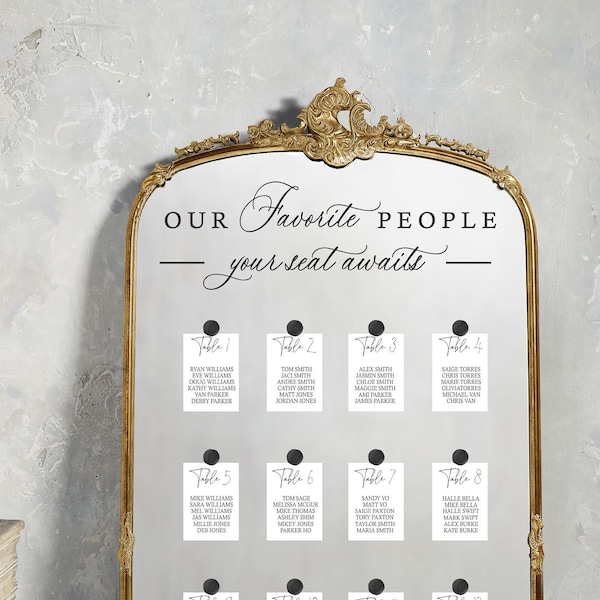 Our Favorite People your seat awaits - Wedding Seating Chart Header Decal for Mirror - Our Favorite People Welcome Sign - Wedding Welcome