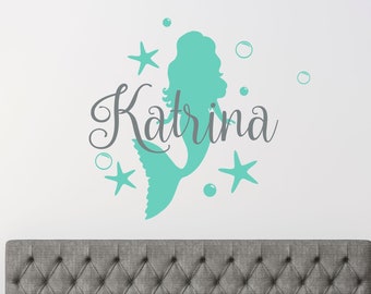 Personalized Name Wall Decal - Mermaid Sticker - Custom Name Mermaid Wall Sticker - Vinyl Decal Monogram Girls Room - Childrens Wall Decor