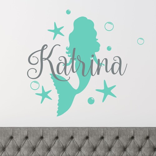 Mermaid Wall Decal Name Personalized Girls Name Custom Nursery Etsy