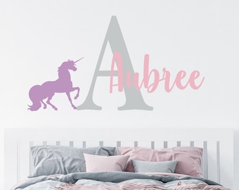 Personalized Name Unicorn Wall Decal - Custom Name Unicorn Wall Sticker - Vinyl Decal Monogram Girls Boys Room - Children Nursery Wall Decor