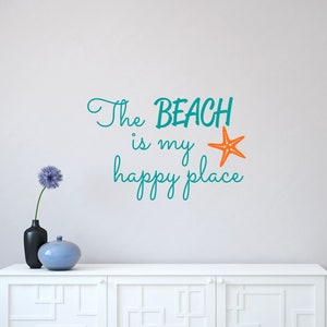 Beach Wall Decal Sticker -Beach House Wall Decal - Beach Theme Decor - Vacation House Decor - The Beach is my happy place Wall Decal Sticker
