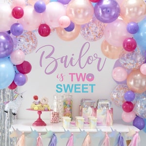 Two Sweet Birthday Party - Happy 2nd Birthday Decal - 2nd Birthday for Balloon Arch - Personalized Name Decal for Chiara Wall -