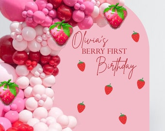 Berry First Birthday Decal - Happy Birthday Party Backdrop - First Birthday for Balloon Arch - Personalized Birthday Sticker - Chiara Wall